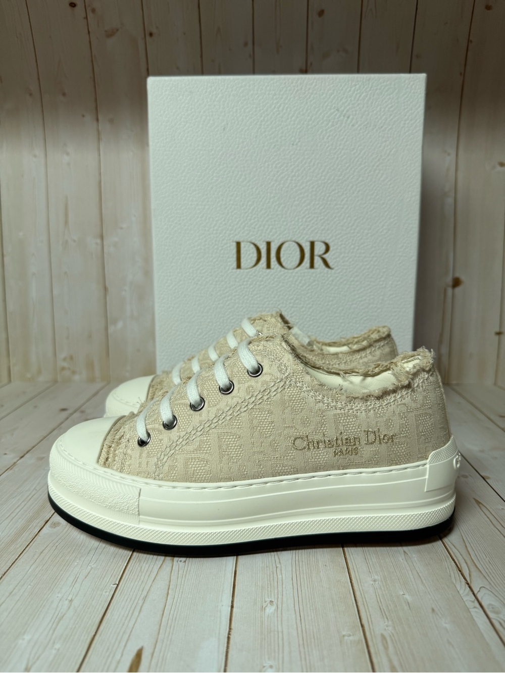 Christian Dior Oblique Walk'N'Dior Platform Sneakers Beige Natural Sz 36.5 / 6.5 - Picture 4 of 13